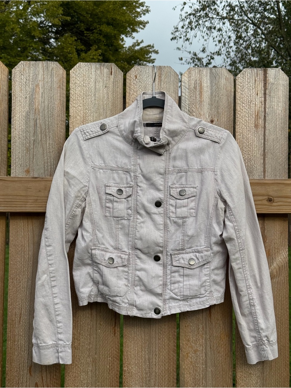 Maurices Linen Utility Cargo Jacket Women's Small Neutral Military Moto Style
